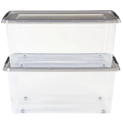 Gifi Rangement|Box de rangement en plastique 40L avec roulettes fermeture à clips x2