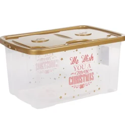 Gifi Rangement|Box de rangement Noël transparent doré 44 L
