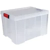 Gifi Rangement|Box de rangement transparente couvercle clips rouge 45 L
