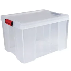Gifi Rangement|Box de rangement transparente couvercle clips rouge 45 L