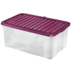 Gifi Rangement|Box de rangement transparent couvercle papillon rose 40L