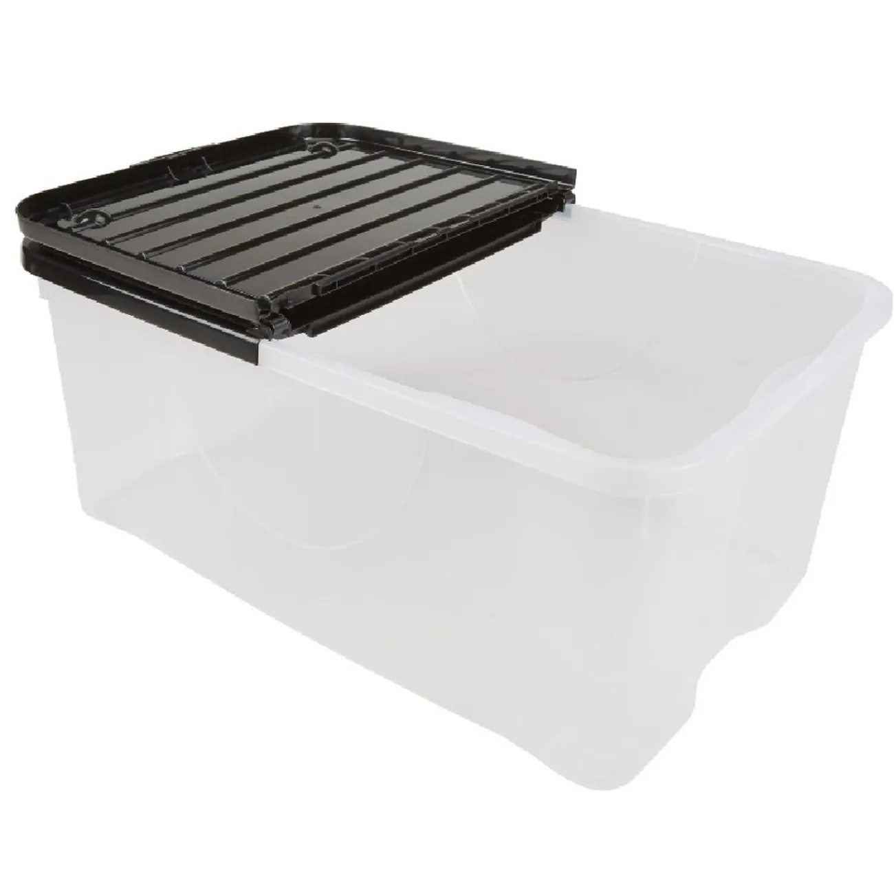 Gifi Rangement|Box de rangement transparent couvercle papillon noir opaque 40L