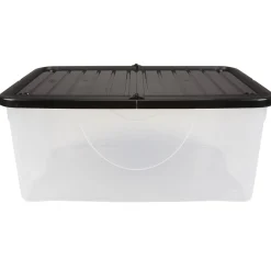 Gifi Rangement|Box de rangement transparent couvercle papillon noir opaque 40L