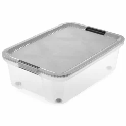Gifi Rangement|Box multi directionnelle transparente couvercle gris 72 L