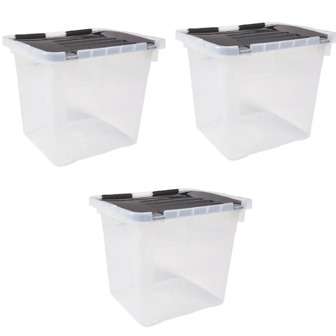 Gifi Rangement|Box plastique couvercle noir clipsable 36 L x3