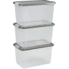 Gifi Rangement|Box transparente couvercle gris 29,5 L x3