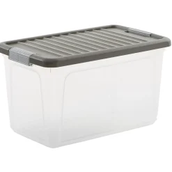 Gifi Rangement|Box transparente couvercle gris 29,5 L x3
