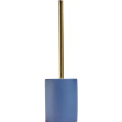 Gifi Equipement Wc^Brosse WC manche doré socle rond grès bleu Ø9,2xH36cm