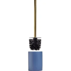 Gifi Equipement Wc^Brosse WC manche doré socle rond grès bleu Ø9,2xH36cm