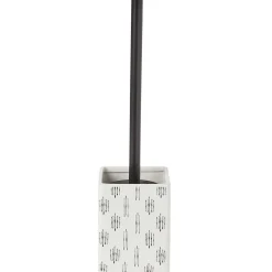 Gifi Equipement Wc^Brosse WC socle carré grès motif trait noir et blanc 9,2x9,2xH36cm