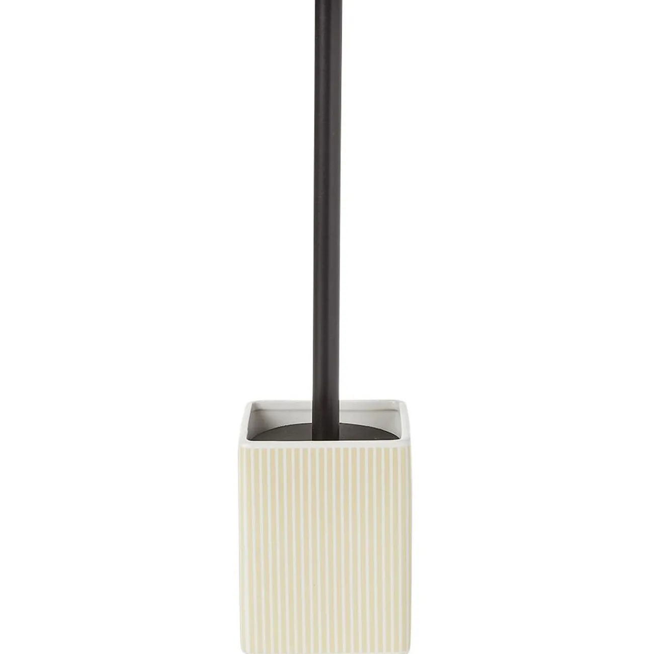 Gifi Equipement Wc^Brosse WC socle carré grès rayure verticale blanc beige 9,2x9,2xH36cm