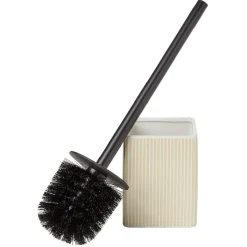 Gifi Equipement Wc^Brosse WC socle carré grès rayure verticale blanc beige 9,2x9,2xH36cm