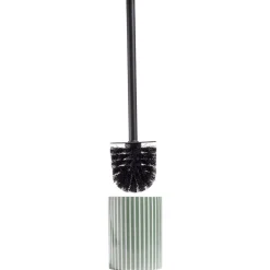 Gifi Equipement Wc^Brosse WC socle rond grès rayure verticale vert et blanc Ø9,2xH36cm