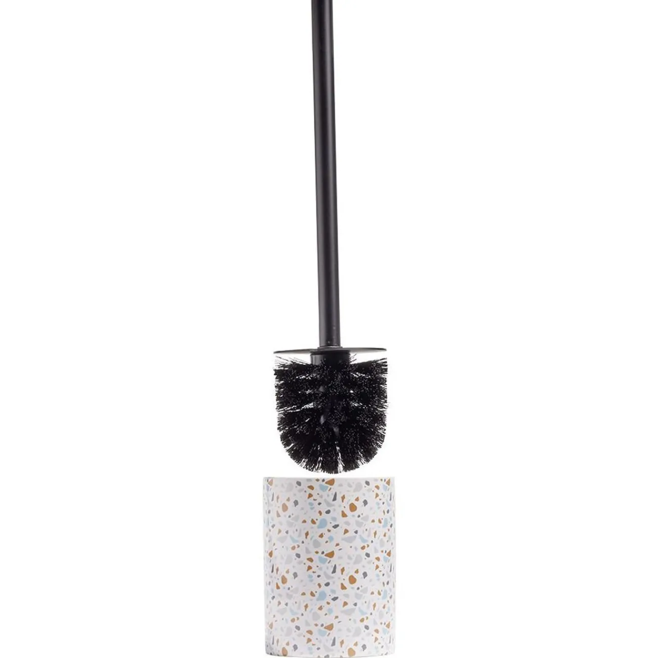 Gifi Equipement Wc^Brosse WC socle rond grès terrazzo blanc bleu marron Ø9,2xH36cm
