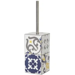 Gifi Equipement Wc^Brosse WC support céramique carreau de ciment blanc et bleu