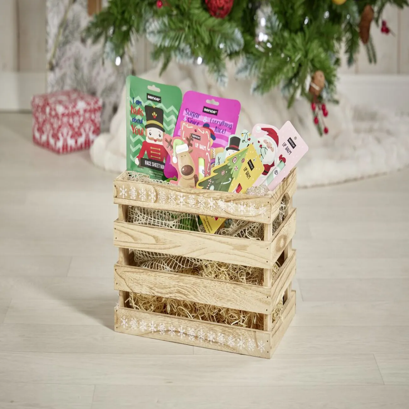 Gifi Rangement|Cagette en bois motif flocon blanc 28x18xH18cm