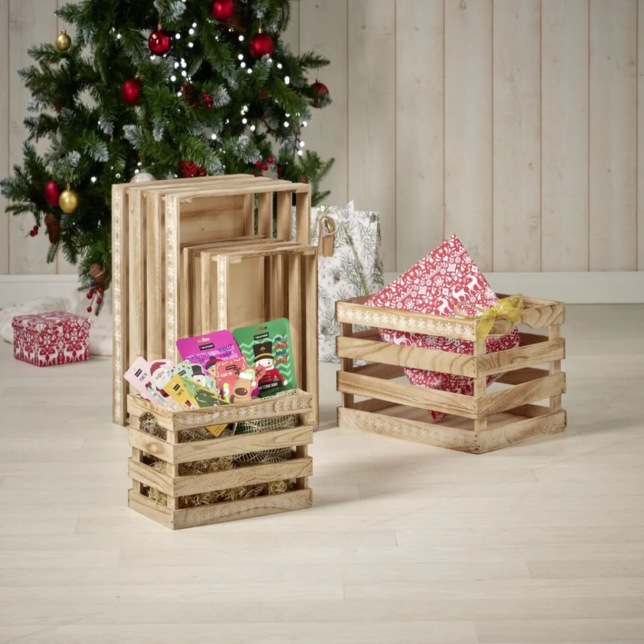 Gifi Rangement|Cagette en bois motif flocon blanc 28x18xH18cm