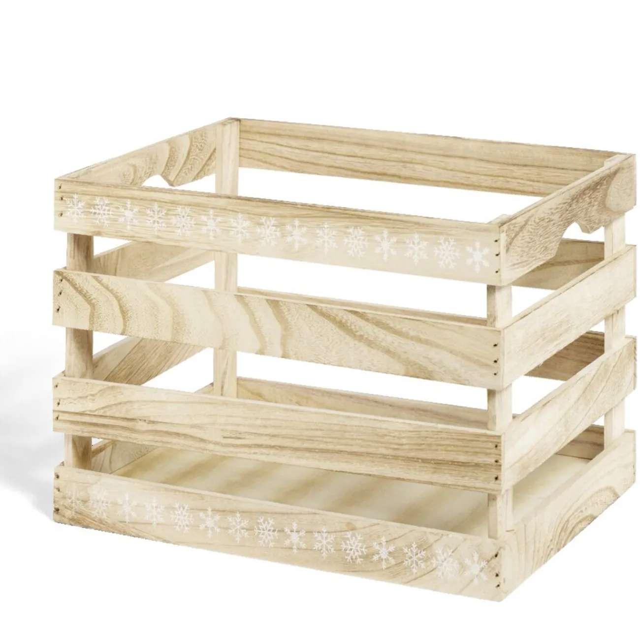 Gifi Rangement|Cagette en bois motif flocon blanc 38x28xH23cm