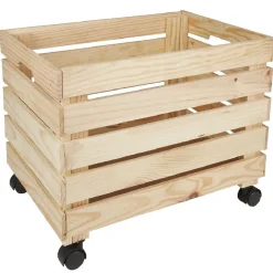 Gifi Rangement|Caisse en bois pin massif roulette à monter grand modèle