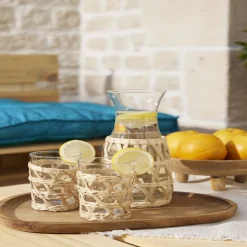 Gifi Carafe en verre transparent et raphia Ø11,2xH24,7cm
