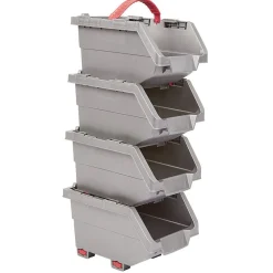 Gifi Rangement|Casier de rangement superposable gris et rouge x4