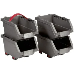 Gifi Rangement|Casier de rangement superposable gris et rouge x4