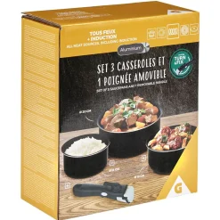 Gifi Casserole aluminium noir x3 avec poignée amovible x1