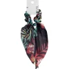 Gifi Beauté^Chouchou foulard noir motif tropical vert et rouge
