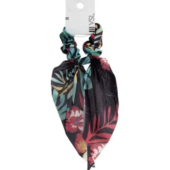Gifi Beauté^Chouchou foulard noir motif tropical vert et rouge