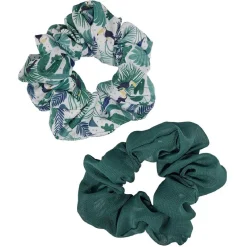 Gifi Beauté^Chouchou motif feuillage toucan et uni vert Ø10cm x2