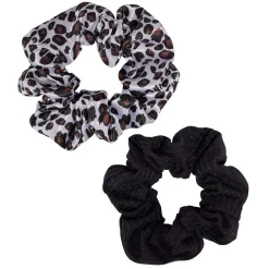 Gifi Beauté^Chouchou motif léopard blanc/marron et uni noir Ø10cm x2