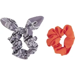 Gifi Beauté^Chouchou noeud orange et gris motif bandana x 2