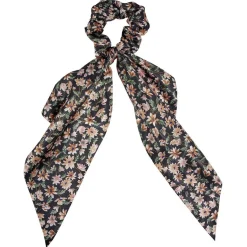 Gifi Beauté^Chouchou ruban long motif fleur noir et rose effet satiné Ø7xL25cm