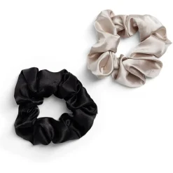 Gifi Beauté^Chouchou scrunchie satiné noir uni et beige uni x2