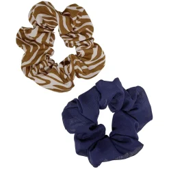 Gifi Beauté^Chouchou uni bleu et motif zébrure marron/blanc Ø10cm x2