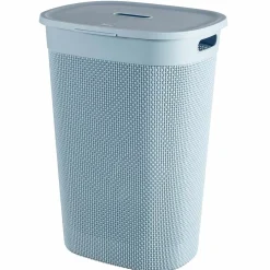 Gifi Entretien Du Linge|Coffre à linge en plastique bleu effet tressé