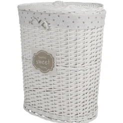 Gifi Rangement|Coffre à linge ovale osier tressé blanc