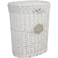 Gifi Rangement|Coffre à linge ovale osier tressé blanc
