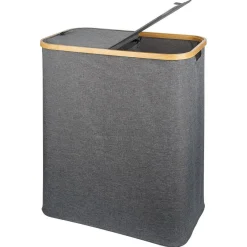 Gifi Entretien Du Linge|Coffre à linge rectangulaire 50L bambou et polyester gris