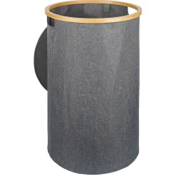 Gifi Entretien Du Linge|Coffre à linge rond 75L bambou et polyester gris