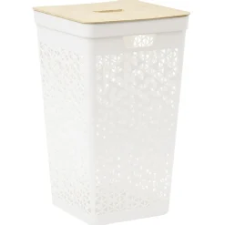 Gifi Entretien Du Linge|Coffre linge 56L couvercle bambou beige