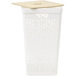 Gifi Entretien Du Linge|Coffre linge 56L couvercle bambou beige