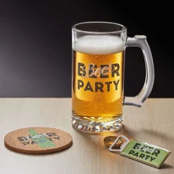 Gifi Coffret bière 3 pièces verre décapsuleur et sous-verre - 2 modèles