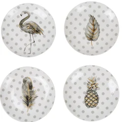 Gifi Coffret de 4 assiettes à dessert à pois et motifs