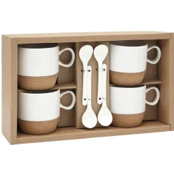 Gifi Coffret de 4 tasses expresso blanc et naturel