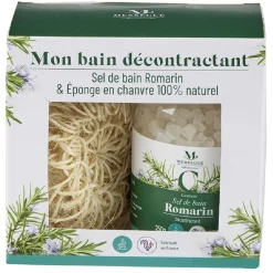 Gifi Bien-Être^Coffret Mességué sel de bain romarin et éponge chanvre 100% naturel