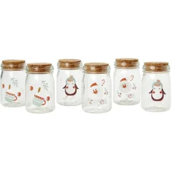 Gifi Coffret mini bocal en verre motif Noël couvercle liège x6