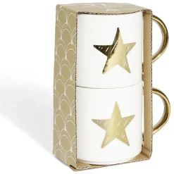 Gifi Coffret mug duo empilable étoile céramique blanc et doré 30cl