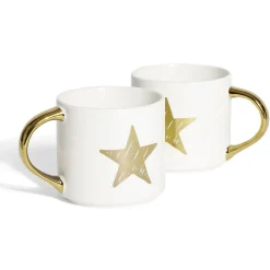 Gifi Coffret mug duo empilable étoile céramique blanc et doré 30cl
