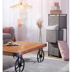 Gifi Rangement|Colonne de rangement en métal avec 3 paniers gris